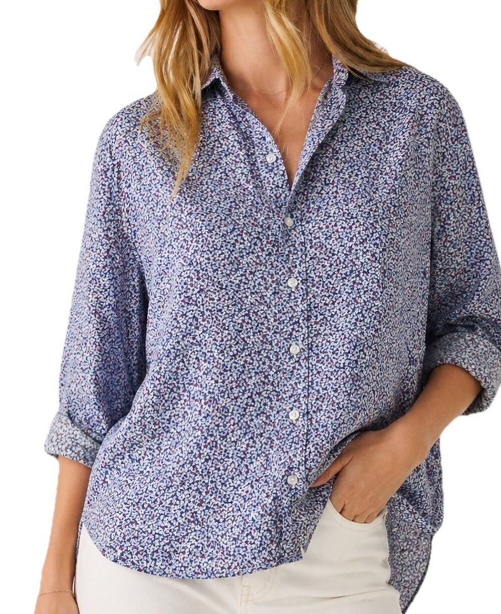 Frank & Eileen XS Floral Ditsy Button Front Shirt Italian Fabric High Low Hem